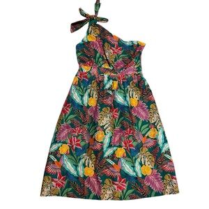 Gibson Latimer One Shoulder Tropical Floral Green Dress Size XL Womens